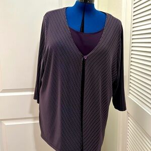 Fashion bug Blouse purple pinstripe 3/4 sleeve, solid purple undergarment 3x